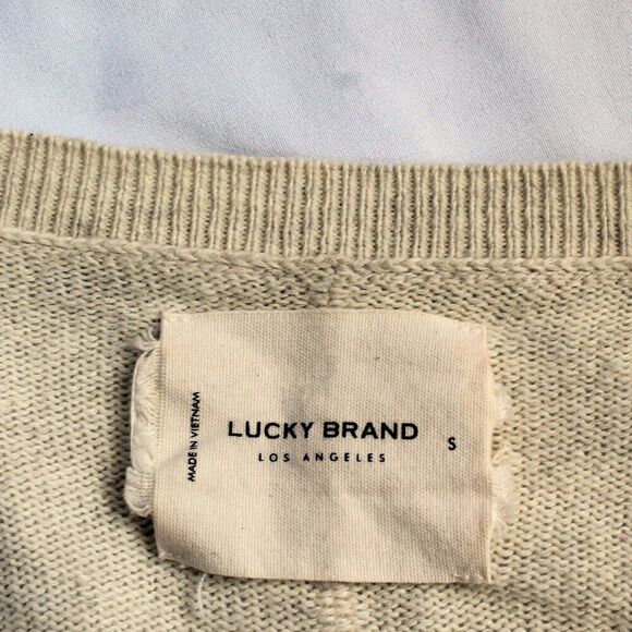 Lucky Brand V Neck Sweater Size S Beige Drop shoulder - Picture 4 of 4